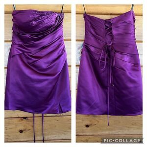 Fabulous Bill Levkoff Embroidores Dress Women 8 Plum Satin Strapless Formal